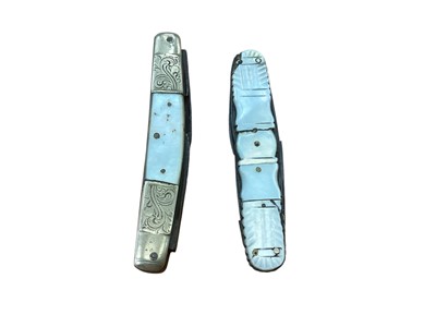 Lot 2676 - Two 19th century multi bladed pocket knives with mother o pearl plates, 8.2-8.5cm long