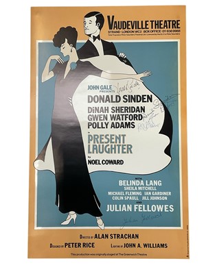 Lot 1531 - 1970s Theatre poster for Present Laughter, starring Julian Fellowes and signed by him and other cast members, and various other stage production posters.