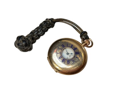Lot 221 - Early 20th century gentleman's gold plated half hunter pocket watch with a Waltham movement in a Dennison case, 38mm