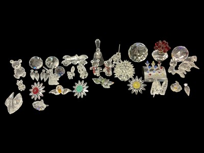 Lot 1280 - Collection of unboxed Swarovski Crystal ornaments including Flowers, Teddy Bears, Car, Animals etc