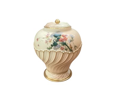 Lot 1285 - Royal Worcester vase and cover with painted thistle decoration, numbered 1720