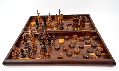 Lot 969 - Early 19th century Irish Killarney turned Arbutus wood chess set and board
