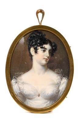 Lot 970 - After Sir Thomas Lawrence- early 19th century portrait miniature on ivory 'Countess Grosvenor'