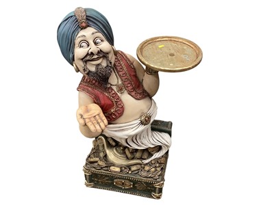 Lot 2533 - Moulded plastic Geni dumb waiter 3" high, plus wooden character figure (2)