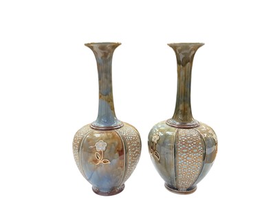 Lot 1296 - Pair of Royal Doulton stoneware slender neck vases, together with another pair of (4)