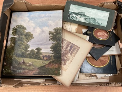 Lot 1534 - Sundry loose prints and paintings, including an etching of Thomas Carlyle after Helen Allingham, bookplates, etc