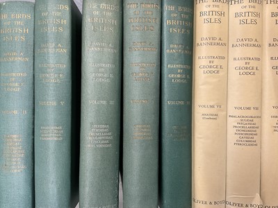 Lot 1608 - 'The Birds of the British Isles'. David A. Bannerman. Illustrations George E. Lodge. Published Oliver & Boyd. 12 volumes, 1953 first edition