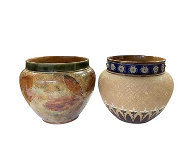 Lot 1301 - Two Doulton stoneware jardinières including one with leaf decoration