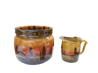 Lot 1302 - Royal Doulton jardiniere decorated with Poplars at Sunset D3416 together with a matching jug (2)