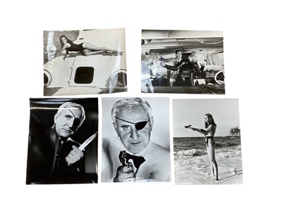 Lot 1537 - Nine Press photos for James Bond Thunderball 1965, some stamped with the year, one stamped with the name Edith Dahlfeld on rear, a celebrity photographer in the 1960s, 25.5cm x 20cm
