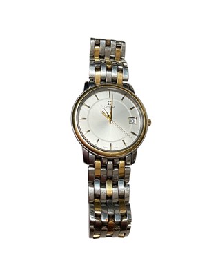 Lot 230 - Gentlemen's Omega bi-metal quartz wristwatch, circular dial, gold baton markers, a date aperture at 3 o'clock, 34mm case
