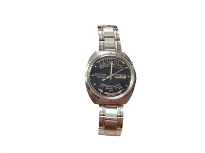 Lot 231 - Gentlemen's Wittnauer 2000 wristwatch in a stainless steel case with a blue dial and a day and date aperture at 3 o'clock, automatic movement, aftermarket strap.