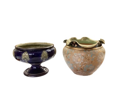 Lot 1305 - Stylish Royal Doulton Art Nouveau stoneware pedestal bowl, together with a jardiniere (2)