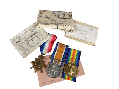 Lot 814 - First World War 1914 - 15 Star Trio, comprising 1914 - 15 Star, War and Victory medals named to in box of issue.