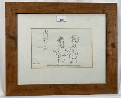 Lot 132 - Annie Tempest (b.1959) pen and ink cartoon - "But Ma, he's frightfully well connected. He knows the Duke of Ellington", signed and dated '86, 15cm x 23cm, in glazed frame