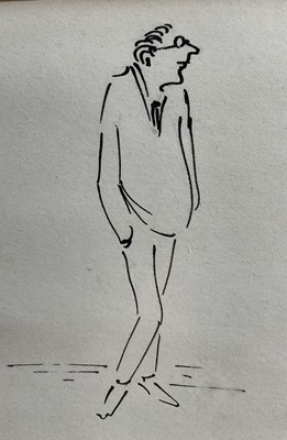 Lot 132 - Annie Tempest (b.1959) pen and ink cartoon - "But Ma, he's frightfully well connected. He knows the Duke of Ellington", signed and dated '86, 15cm x 23cm, in glazed frame