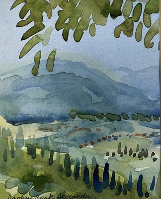 Lot 133 - Daphne Beak Alexander (1935-2013) watercolour - Tuscan Landscape, signed, 16cm x 13cm, in glazed frame