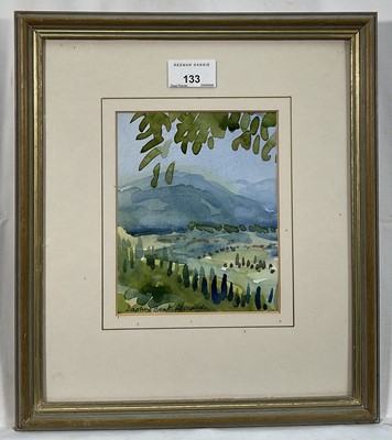 Lot 133 - Daphne Beak Alexander (1935-2013) watercolour - Tuscan Landscape, signed, 16cm x 13cm, in glazed frame