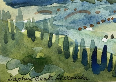 Lot 133 - Daphne Beak Alexander (1935-2013) watercolour - Tuscan Landscape, signed, 16cm x 13cm, in glazed frame