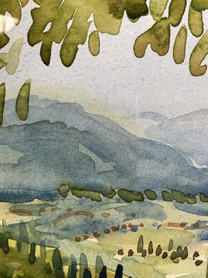 Lot 133 - Daphne Beak Alexander (1935-2013) watercolour - Tuscan Landscape, signed, 16cm x 13cm, in glazed frame