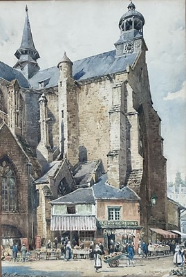 Lot 135 - Arthur Charles Fare, British 1876-1958. Watercolour, French market scene “Saint-Brieuc”, signed and titled to front. Framed