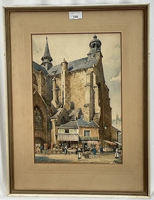 Lot 135 - Arthur Charles Fare, British 1876-1958. Watercolour, French market scene “Saint-Brieuc”, signed and titled to front. Framed