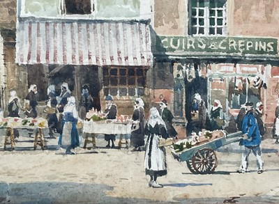 Lot 135 - Arthur Charles Fare, British 1876-1958. Watercolour, French market scene “Saint-Brieuc”, signed and titled to front. Framed