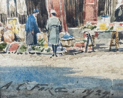 Lot 135 - Arthur Charles Fare, British 1876-1958. Watercolour, French market scene “Saint-Brieuc”, signed and titled to front. Framed
