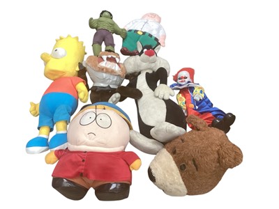Lot 2655 - A mascot mask, together with large soft toys, including Simpsons, South Park, etc