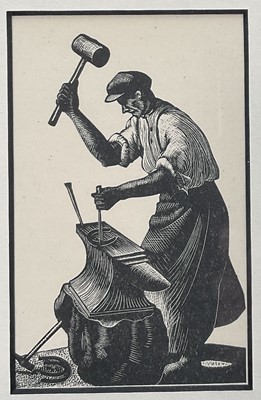 Lot 76 - Clare Leighton (1898-1989) woodcut print - The Blacksmith, 1937, 10cm x 6cm, in glazed ebonised frame