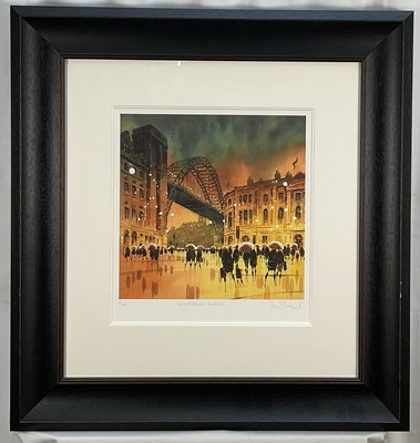 Lot 164 - Peter Rodgers, contemporary, pair of signed limited edition prints - 'Twilight Facade, Grey Street and Sandhill', 3/49 and 9/49, certificates verso, 36cm x 32cm, in glazed frames