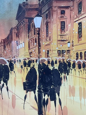 Lot 164 - Peter Rodgers, contemporary, pair of signed limited edition prints - 'Twilight Facade, Grey Street and Sandhill', 3/49 and 9/49, certificates verso, 36cm x 32cm, in glazed frames