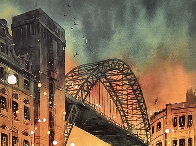 Lot 164 - Peter Rodgers, contemporary, pair of signed limited edition prints - 'Twilight Facade, Grey Street and Sandhill', 3/49 and 9/49, certificates verso, 36cm x 32cm, in glazed frames