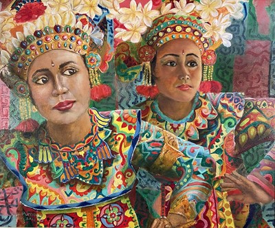Lot 166 - A. H. Purnomo, late 20th century, oil on canvas laid on board - Balinese Dancers, signed, dated '93 and inscribed, 56cm x 67cm, framed