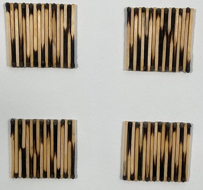 Lot 169 - Emily Jane Marjot, contemporary, matchstick picture 'Burnt Out', signed and dated 2013, 29cm square, in glazed frame