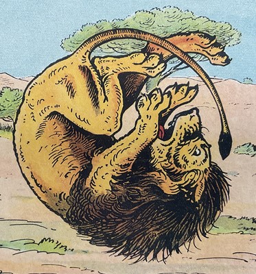 Lot 171 - Set of four early 20th century illustration prints from Harry B. Neilson's and S. Baring Gould's book, 'Amazing Adventures', each titled verso with text from the book, 18cm x 27cm, in glazed fra...