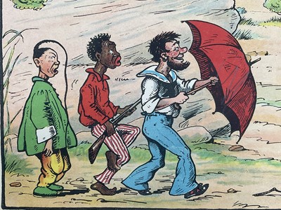Lot 171 - Set of four early 20th century illustration prints from Harry B. Neilson's and S. Baring Gould's book, 'Amazing Adventures', each titled verso with text from the book, 18cm x 27cm, in glazed fra...