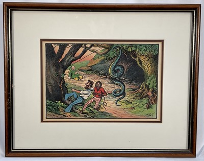 Lot 171 - Set of four early 20th century illustration prints from Harry B. Neilson's and S. Baring Gould's book, 'Amazing Adventures', each titled verso with text from the book, 18cm x 27cm, in glazed fra...