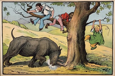 Lot 171 - Set of four early 20th century illustration prints from Harry B. Neilson's and S. Baring Gould's book, 'Amazing Adventures', each titled verso with text from the book, 18cm x 27cm, in glazed fra...