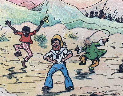 Lot 171 - Set of four early 20th century illustration prints from Harry B. Neilson's and S. Baring Gould's book, 'Amazing Adventures', each titled verso with text from the book, 18cm x 27cm, in glazed fra...