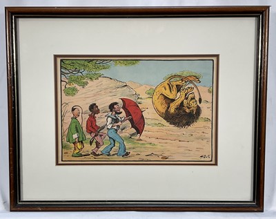 Lot 171 - Set of four early 20th century illustration prints from Harry B. Neilson's and S. Baring Gould's book, 'Amazing Adventures', each titled verso with text from the book, 18cm x 27cm, in glazed fra...