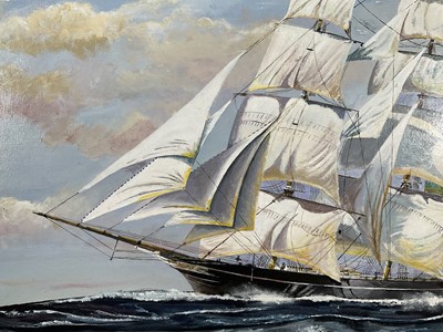 Lot 173 - H. Grange, 20th century, two oils on board - Tea Clipper "Taeping" and The Illawarra, both labelled verso, 45cm x 55cm and 40cm x 50cm, framed (2)
