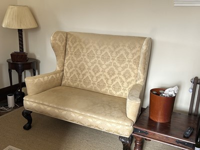 Lot 1507 - 19th century high back sofa on carved cabriole legs and claw and ball feet