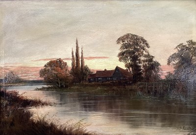 Lot 301 - F. E. Jamieson, oil on canvas - A River View at Dusk, signed, 51cm x 76cm, in gilt frame