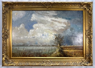 Lot 1148 - W. F. 'Bill' Burton (1907-1995) oil on board - Horsey Mere, signed, titled verso, 61cm x 91cm, in gilt frame