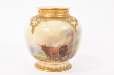 Lot 99 - Royal Worcester pot pourri vase, shape H 278, dated 1920, painted with Highland cattle and signed H. Stinton, 9.5cm high