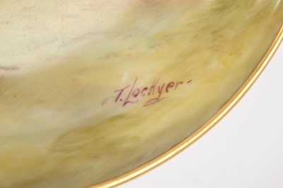 Lot 100 - Royal Worcester twin handled Bon Bon dish, dated 1920 painted with fruit, signed Thomas Lockyear, 16.4cm wide including handles