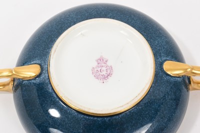 Lot 100 - Royal Worcester twin handled Bon Bon dish, dated 1920 painted with fruit, signed Thomas Lockyear, 16.4cm wide including handles