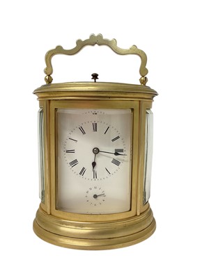 Lot 737 - Late 19th century French 8 day repeating carriage clock with alarm, 14.5cm high