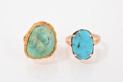 Lot 540 - Two turquoise dress rings in gold setting